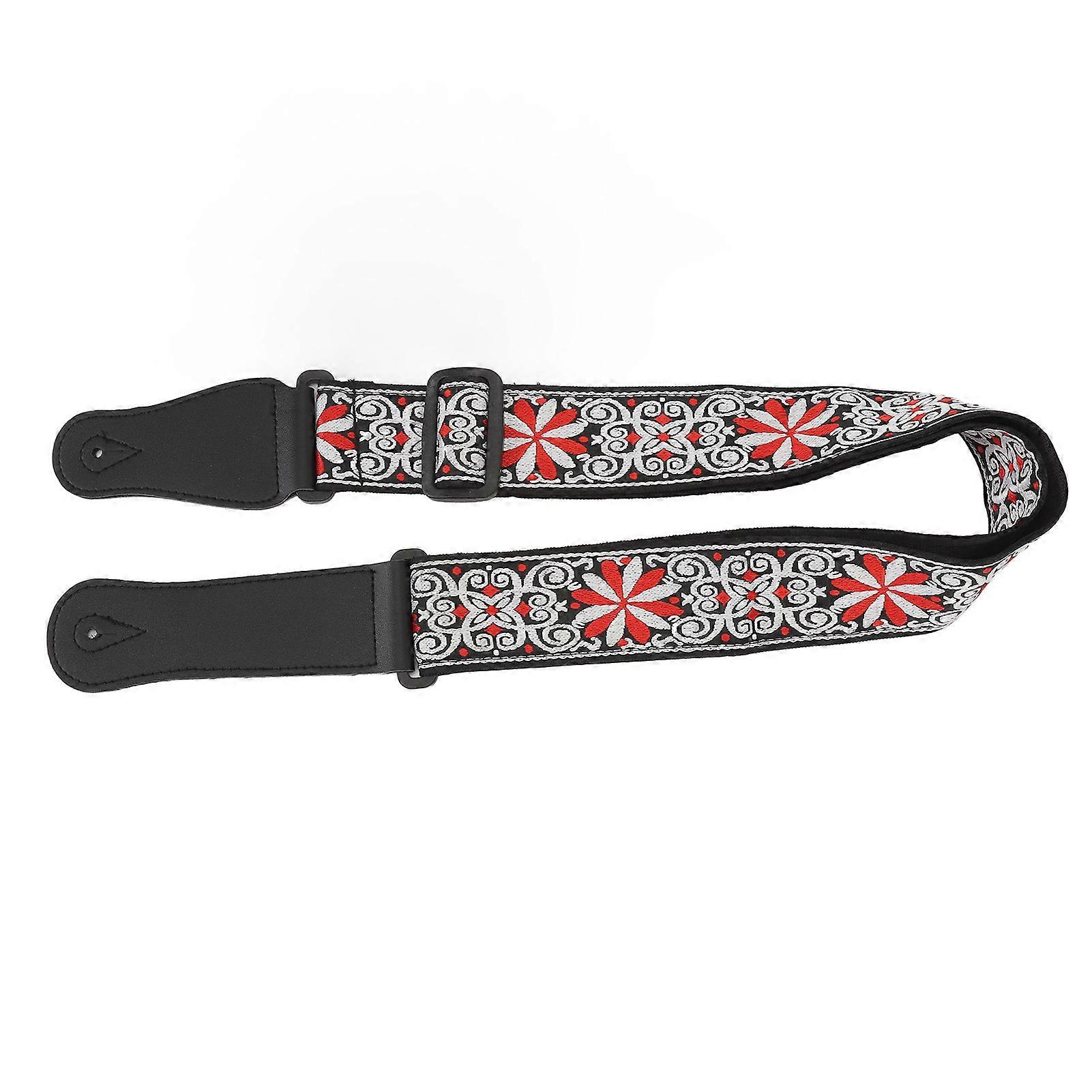 Red Leather Embroidered Thickened Wear-Resistant Adjustable Guitar Strap