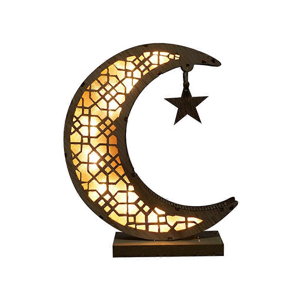 Ραμαζάνι Eid Mubarak Ξύλινα στολίδια φεγγαριού Άραβας μουσουλμάνος φως χειροτεχνία διακοσμήσεις σκούρο χακί
