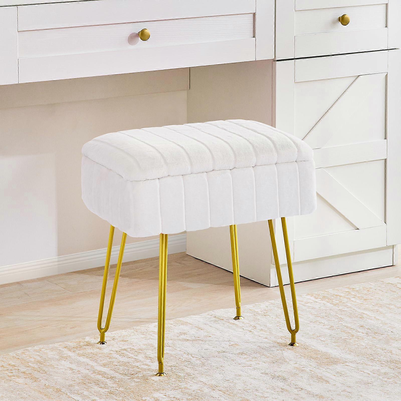 Vanity Stool Multifunctional Makeup Stool for Dressing Room, Adjustable Height, Modern Design, Soft Cushion, White Color