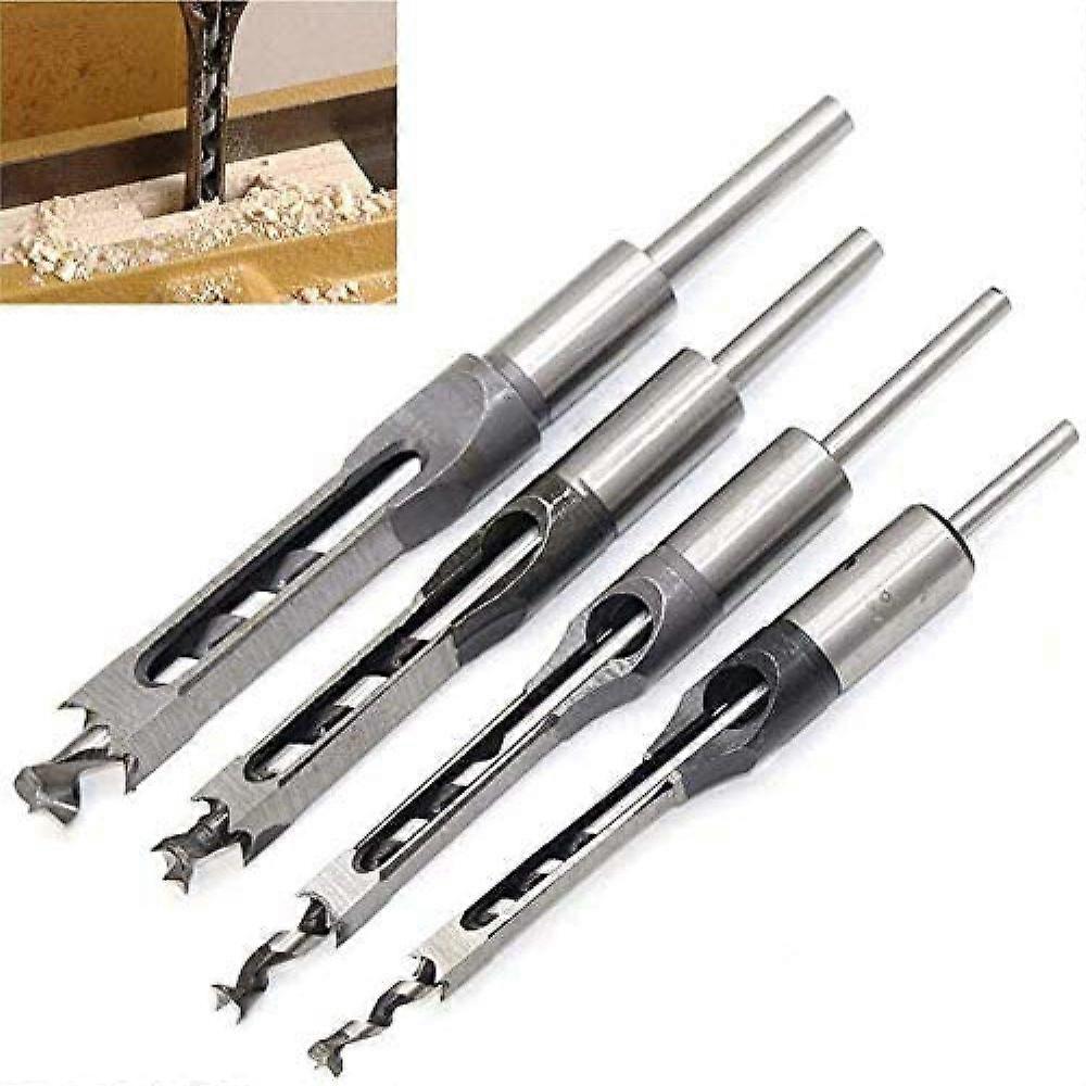4pcs Square Hole Drill Bit for Mortise Hole Saw, Woodworking Drill Bit Set for DIY, Hole Opening Tools, 6.4mm/8mm/9.5mm/12.7mm