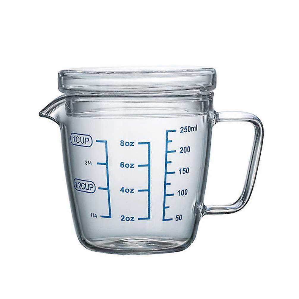 Heat Resistant Glass Measuring Cup With Scale Markings 250ml Microwave Safe Lid
