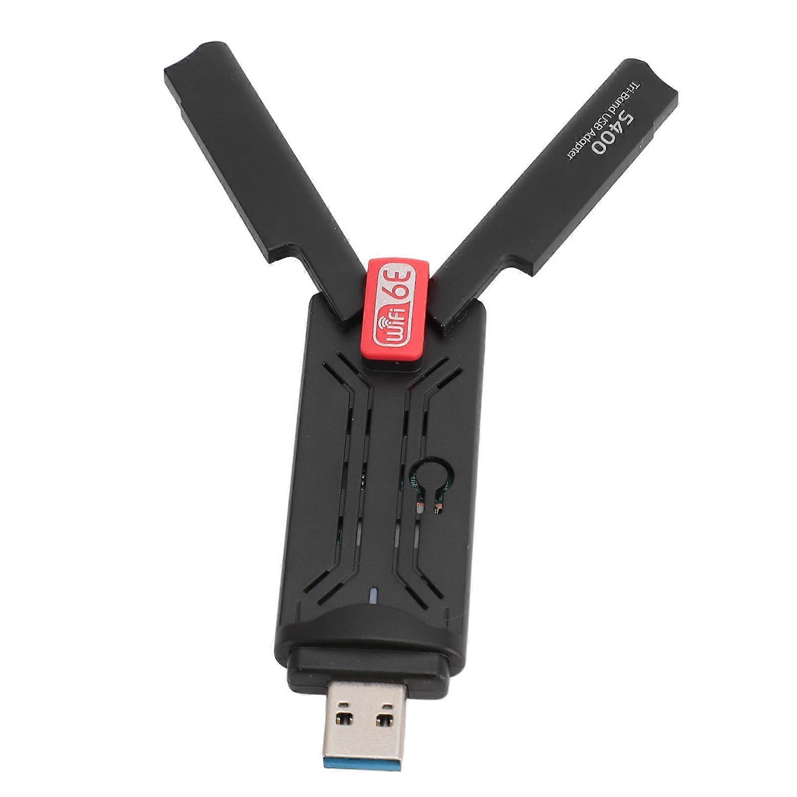 6E USB 3.0 Adapter, 3 Band 5400Mbps Adapter for Gaming PC, USB Adapter 2.4G 5G 6G Network Adapter for Desktop Laptop PC for 10 11