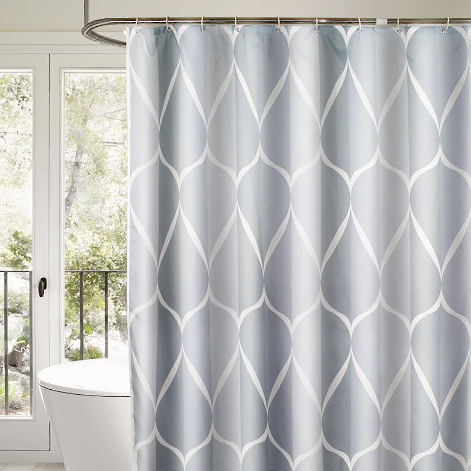 Geometric Shower Curtain Fabric Set with Hooks and Bath Mat, 48x80 Inch Modern Grey Bathroom Decor, Machine Washable