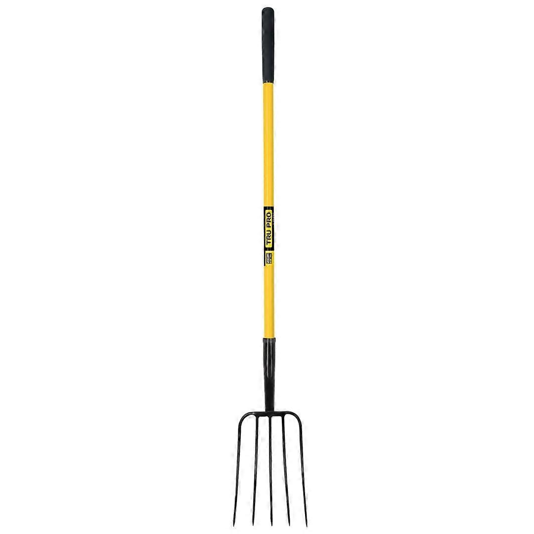 Garden Manure Fork - 5-Tine, Pitch Forks with Fiberglass Handle with 9-Inch Non Slip Grip, 50-Inch