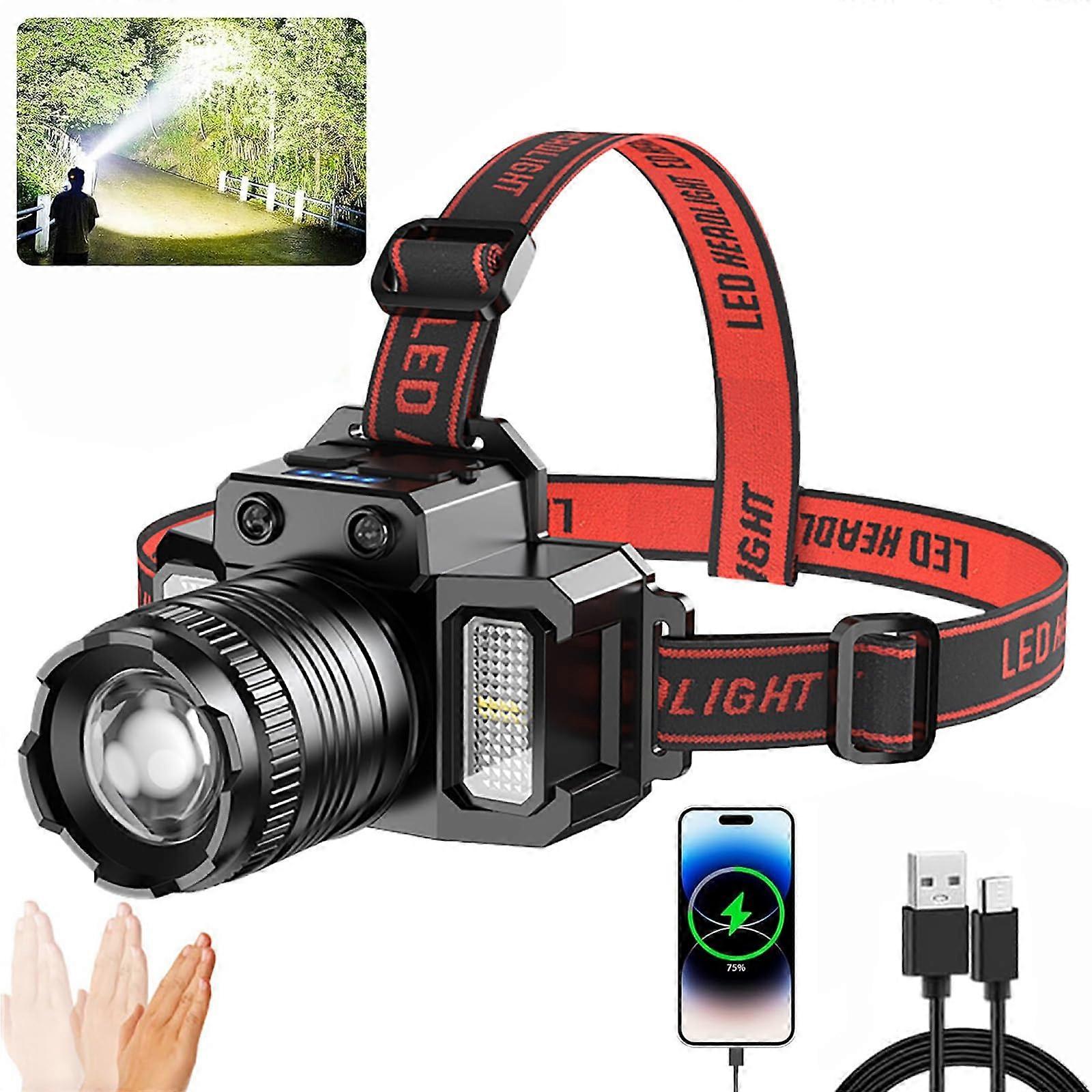 Headlight Rechargeable Super Bright Headlamp With Movement Sensor 5 Lighting Modes