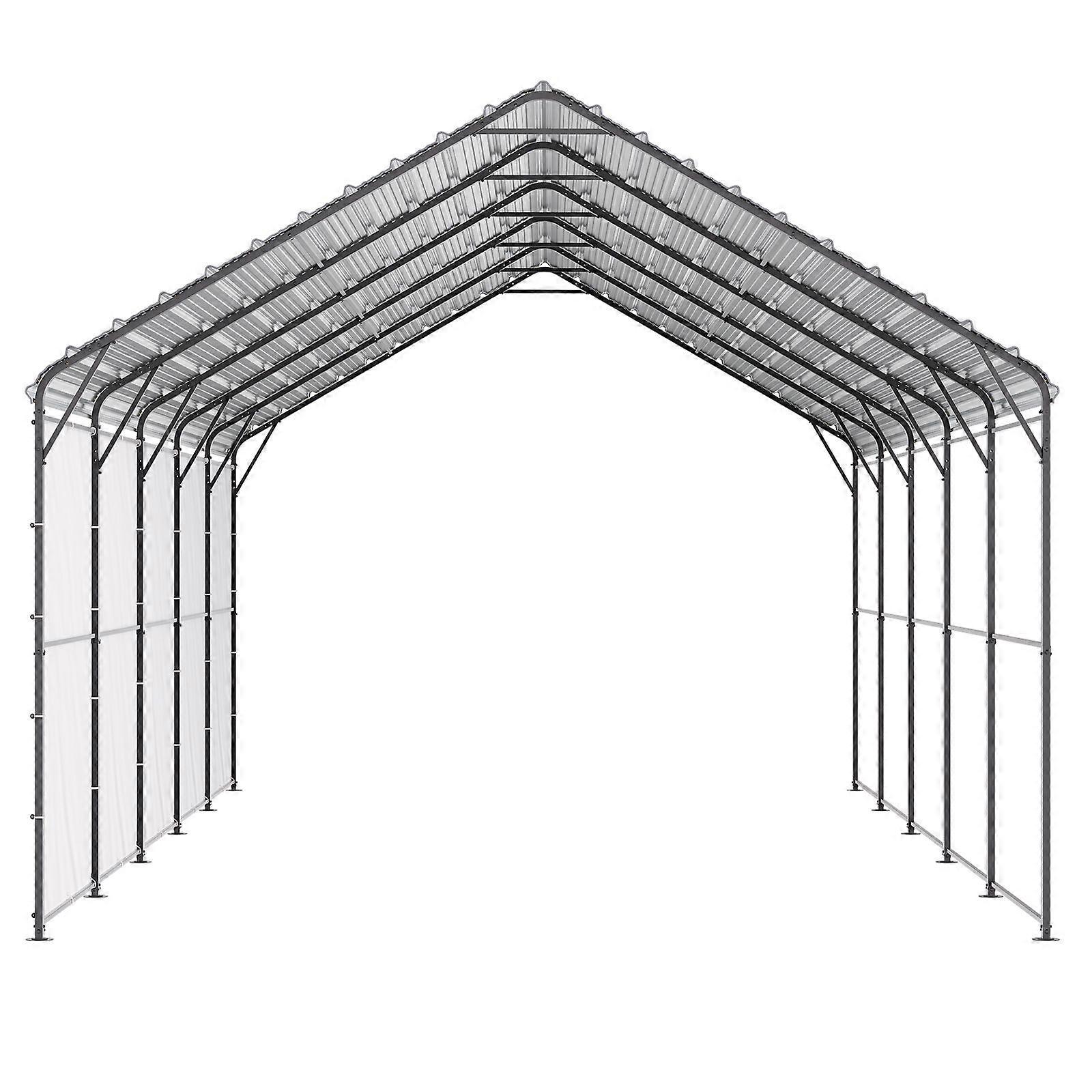 Zware metalen carport, 13' x 26' buitencarport met gegalvaniseerd stalen frame en dak, met verwijderbare zijwanden
