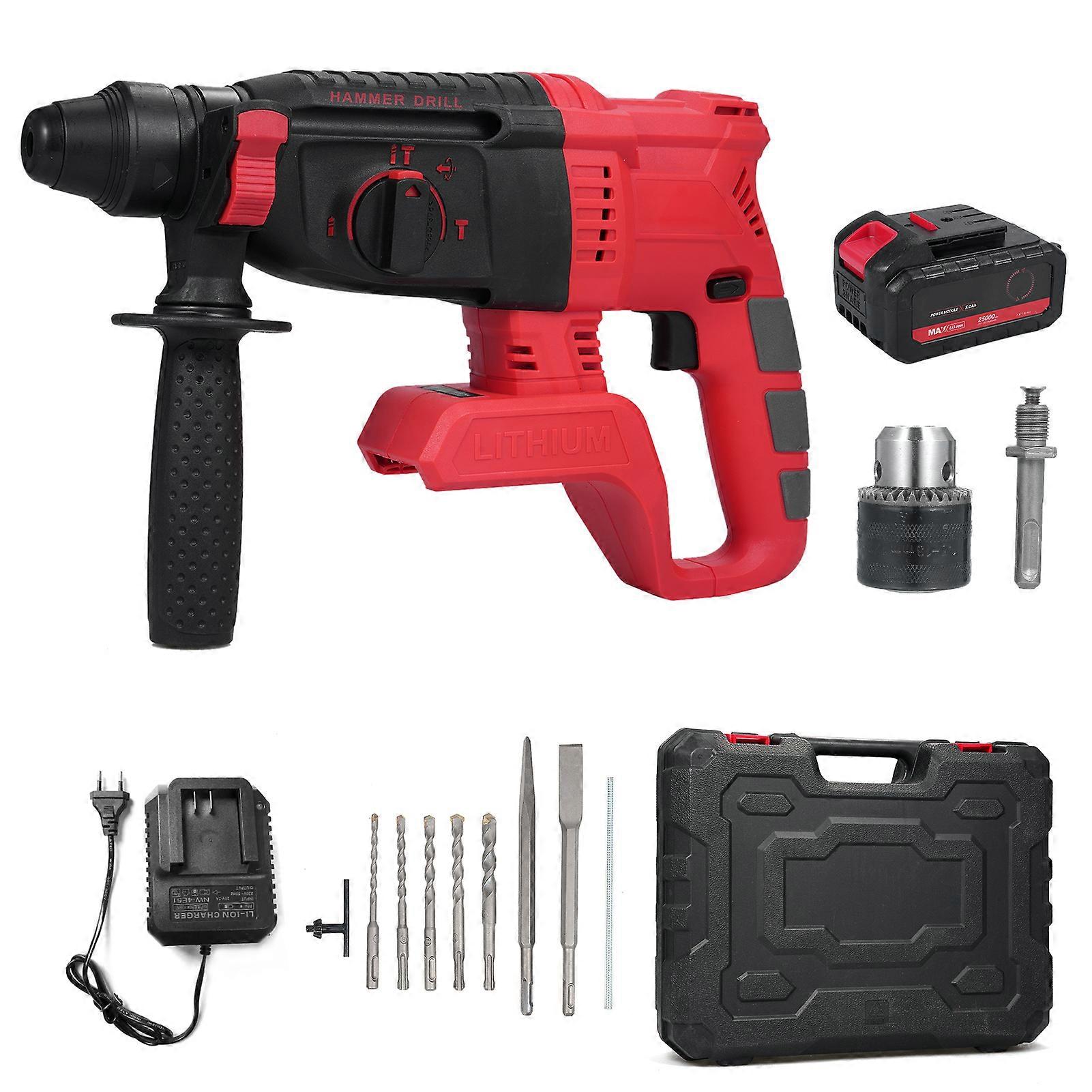Brushless Rotary Hammer Drill 3 Modes Selector Variable Speed 360° Adjustable Handle 5.0Ah Li-ion Battery and Charger Included