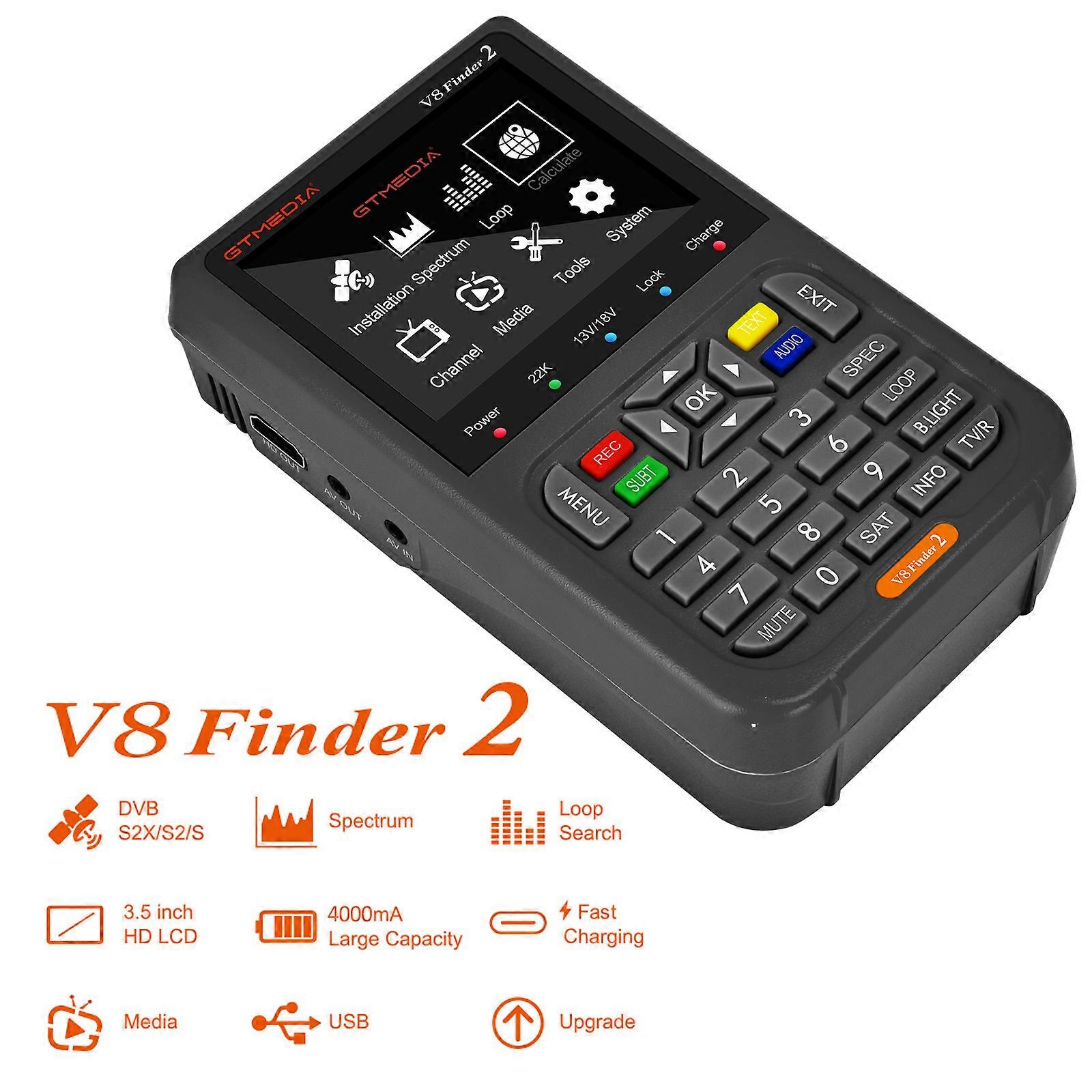 GTMEDIA V8 Finder 2 TV Finder Meter DVB-S/S2/S2X Receiver 3.5-inch LCD Dispaly H.264 Auto Calculate Angle 4000mAh Battery