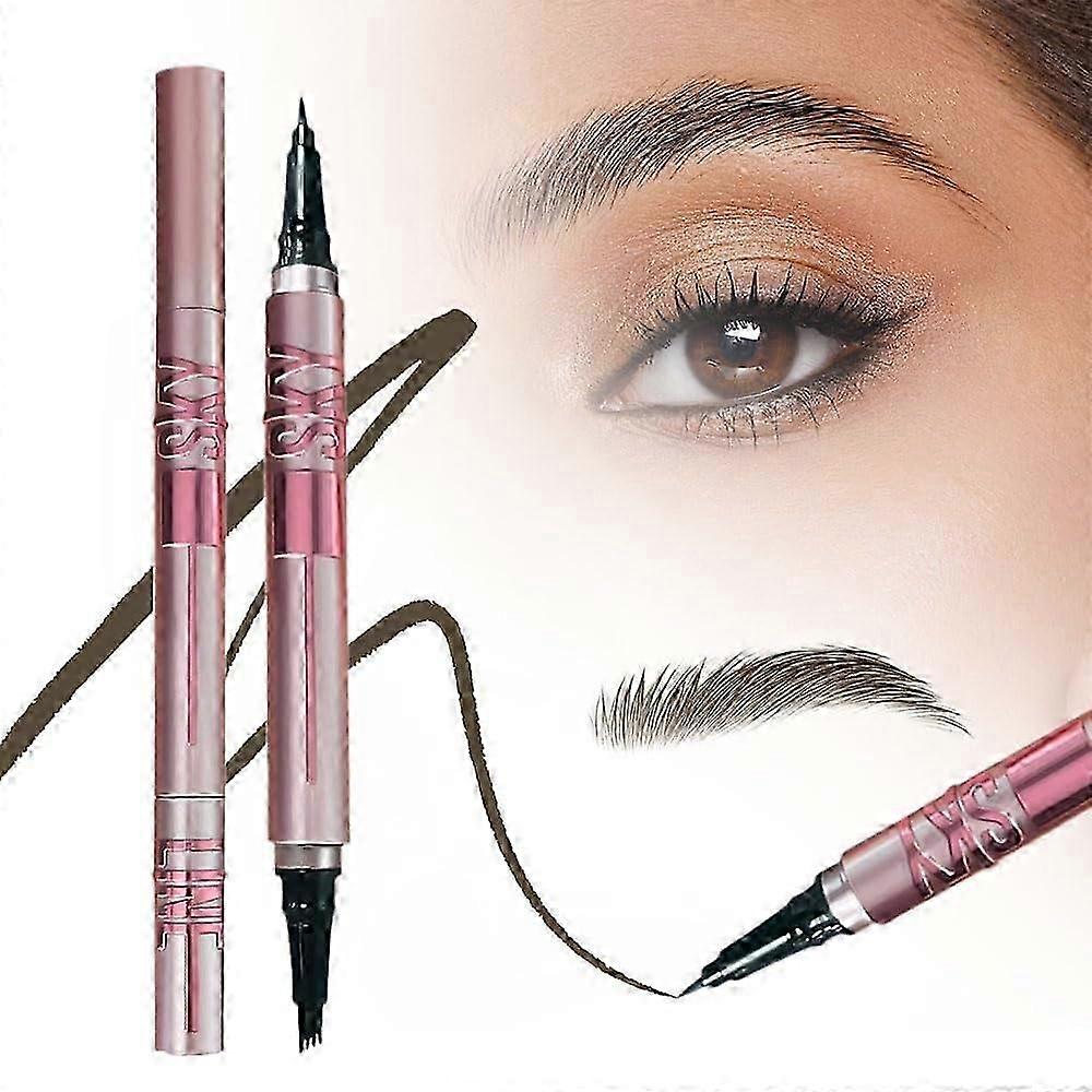Stylo à sourcils Microblading 4 pointe de fourche, crayons à sourcils à double extrémité 2 en 1 avec pinceau précis, créez des sourcils naturels ressemblant à des cheveux
