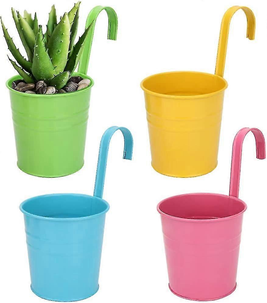 金属製の吊り下げ式植木鉢、排水穴付き屋外植木鉢パーフェクト、装飾4個