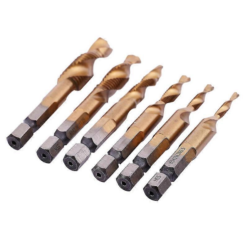 6 buc Hss Titan M3 - M10 Combinație Hex Deburr Countersink Tap Burghiu Set-haoyi--aur