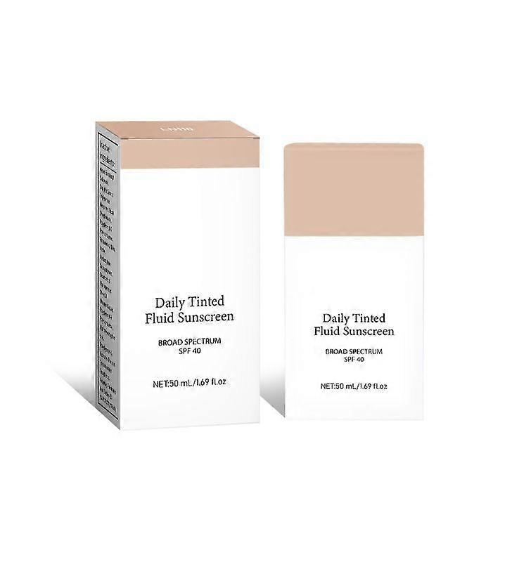 Daily Tinted Fluid Sunscreen, Face Moisturizing Broad Spectrum SPF 40 Skincare Foundation Cream, Sheer & Natural Finish, Easy To Apply 50ml