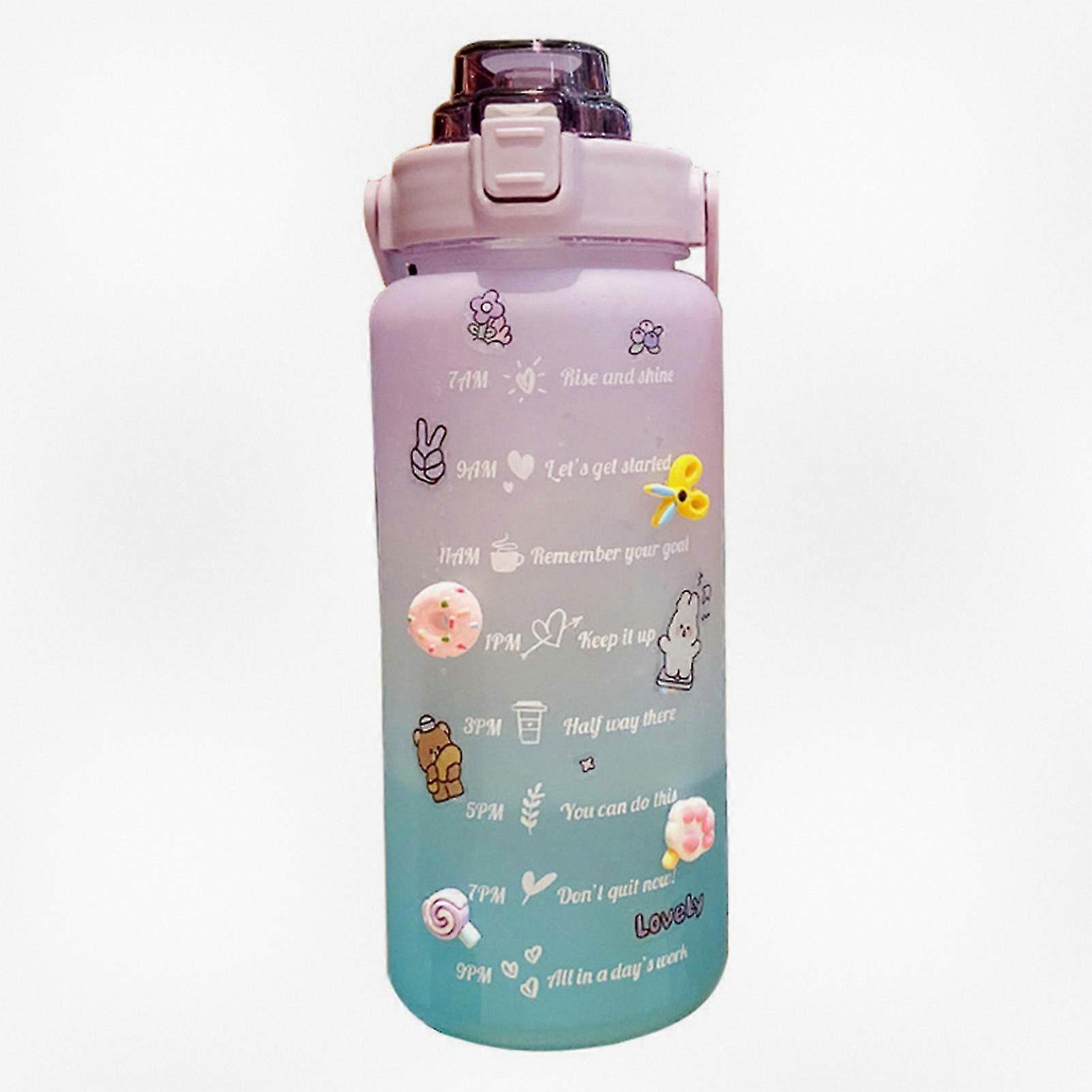 2L Large Capacity Cute Gradient Water Bottle With Straw And DIY Design For Drinking