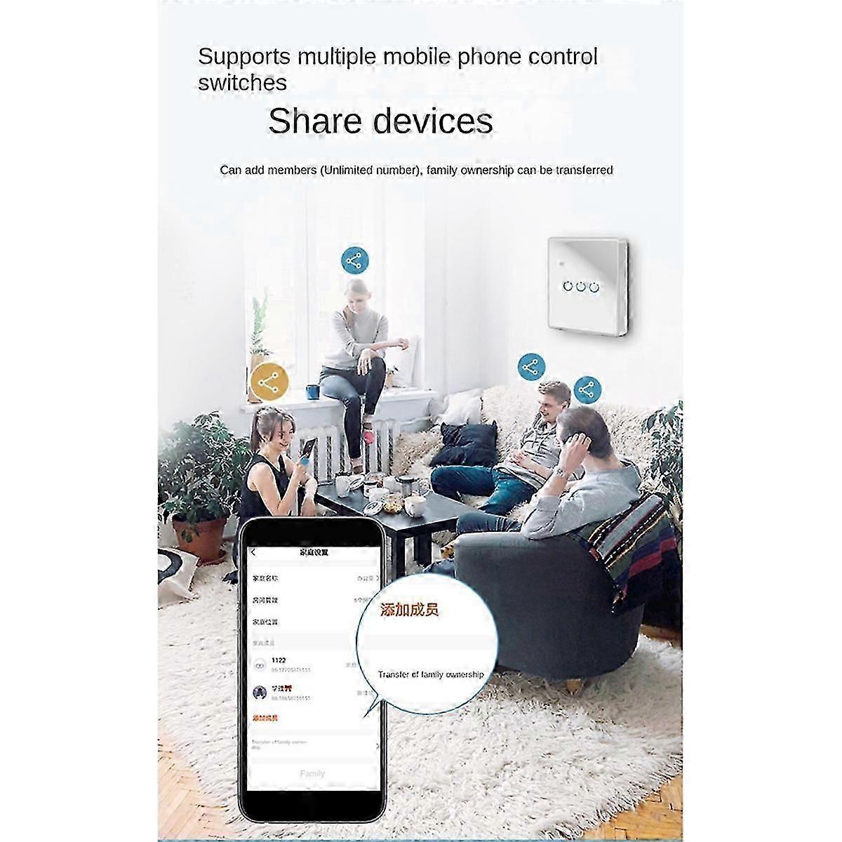 Tuya Wifi Smart Switch Berøringslysbryter Zero Fire Line 2 Switch
