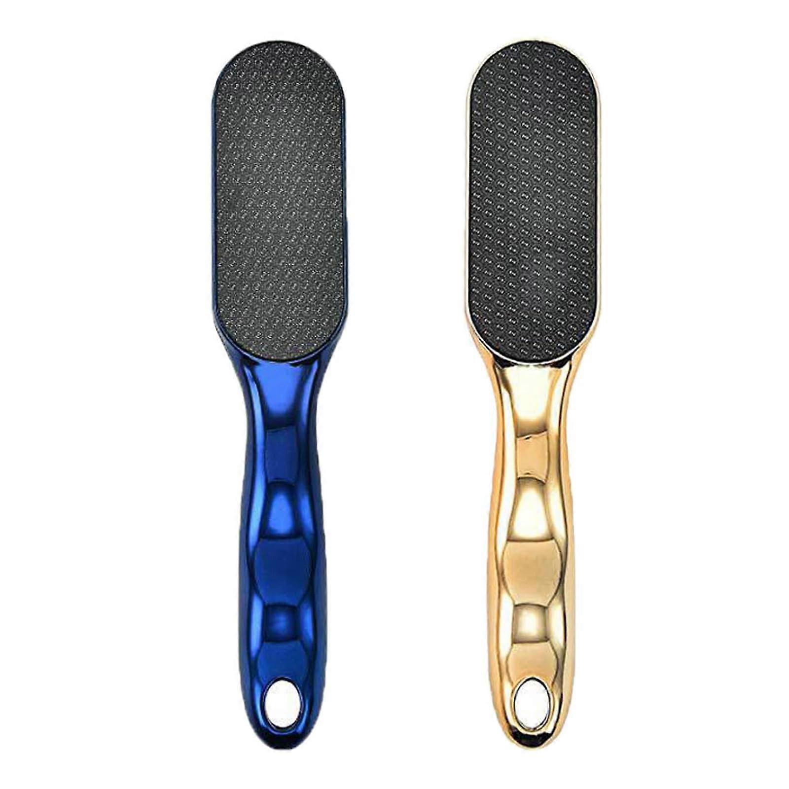Nano Glass Foot File 2-Piece Set Beyond The Cream Non-Slip Ergonomic Handle Hard Skin Remover Gold And Blue