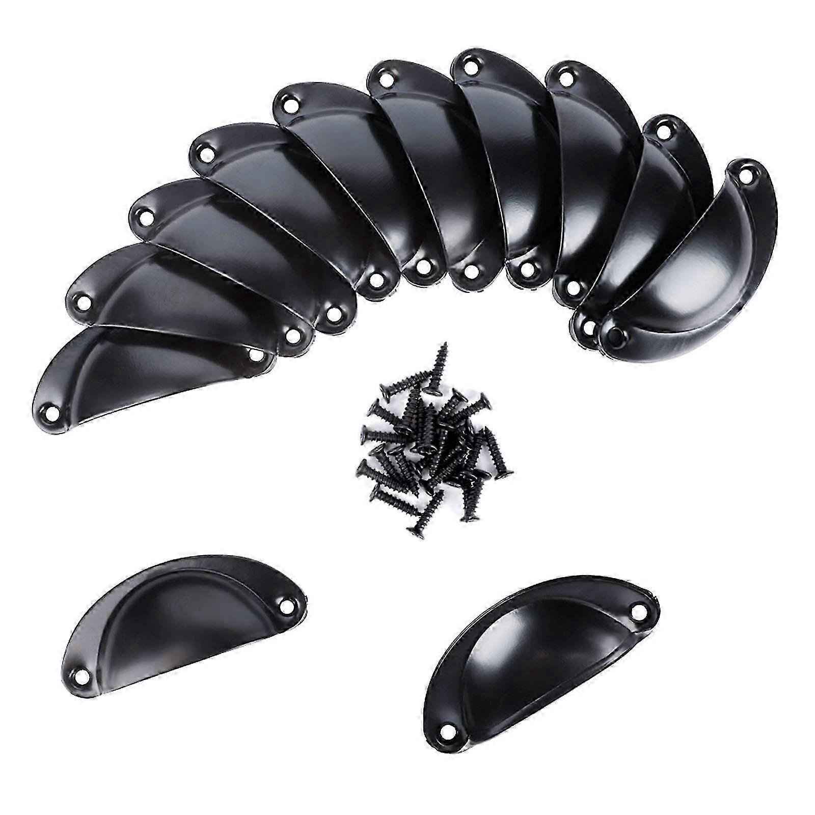 12 Pack Black Seashell Iron Handles for Kitchen Cupboard & Drawer Pulls