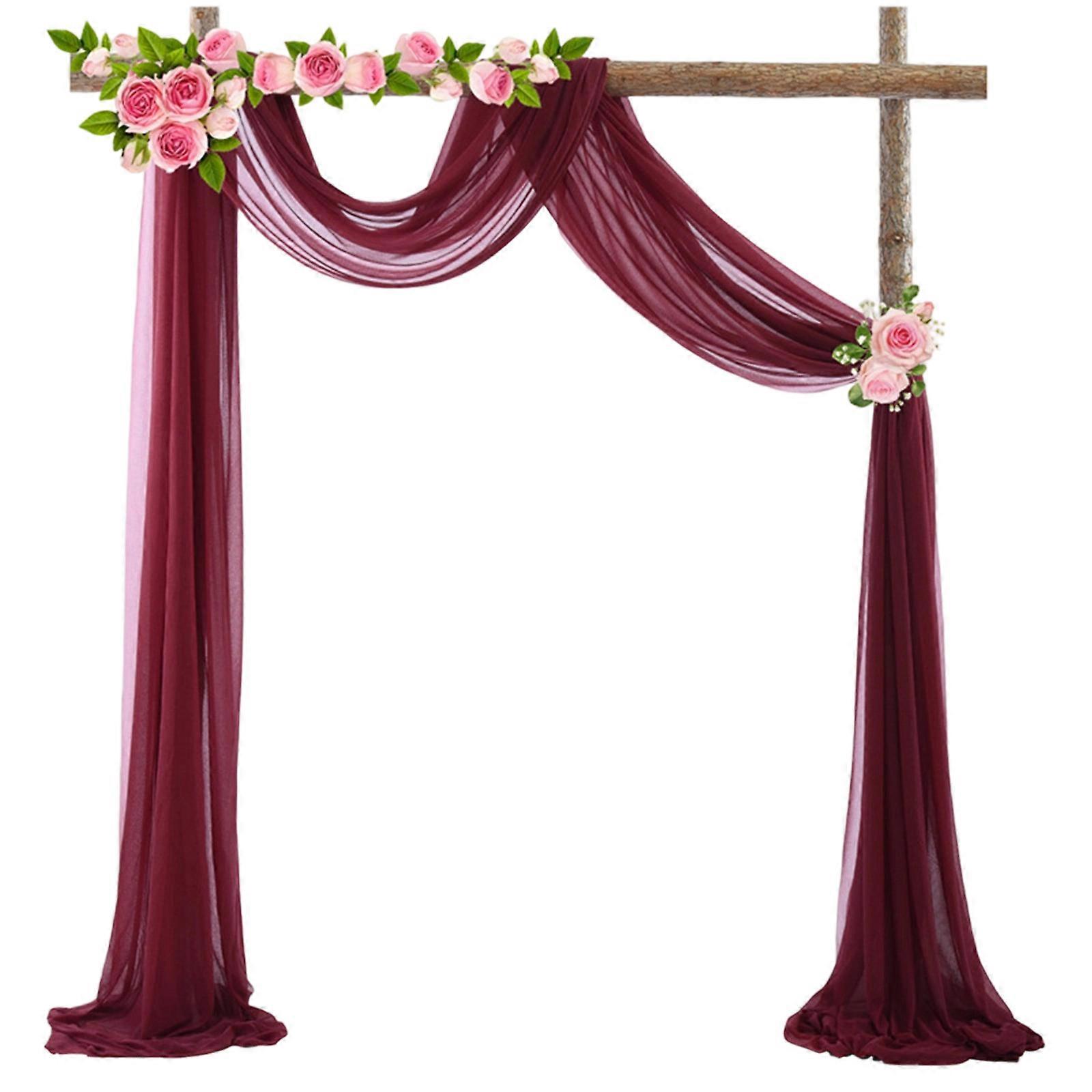 Good Quality Crinkle Proof Chiffon Curtain Versatile Sheer Fabric Arch Drape for Celebration Event Claret