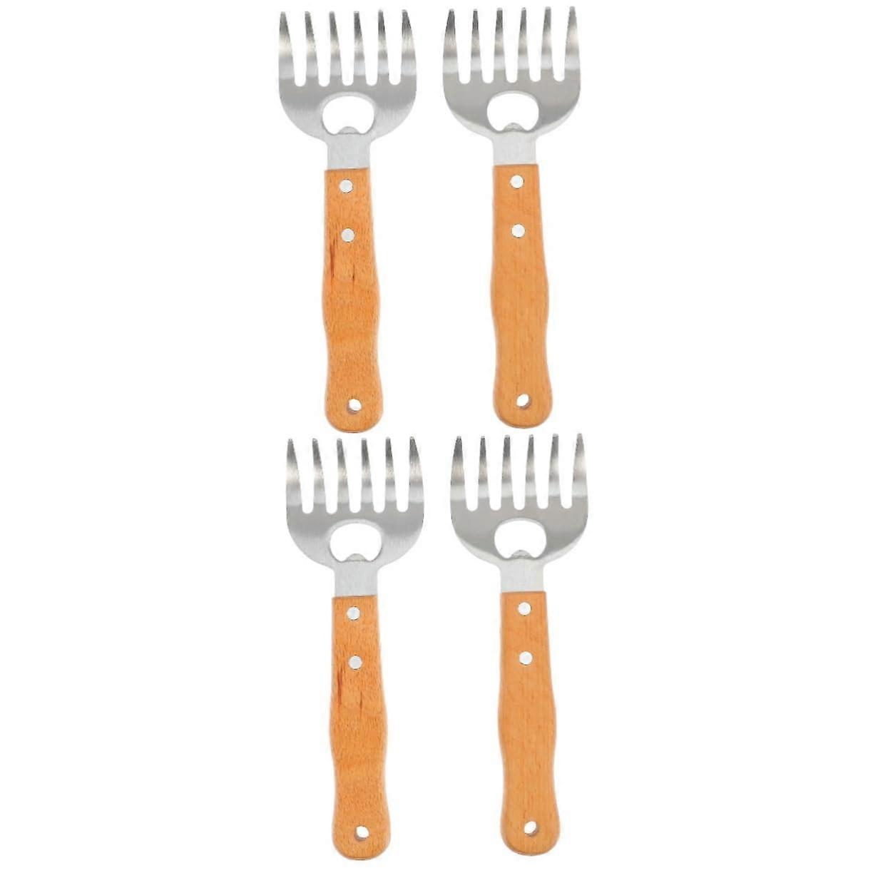 Meat Cutter Claws 3 Sets, 2 Pieces Per Set, Metal And Wood Construction, Khaki Color, Flipper Style For Handling Meat