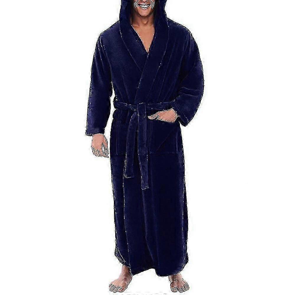 Herr vinter varm huva fleece lång morgonrock badrock frotté badrock