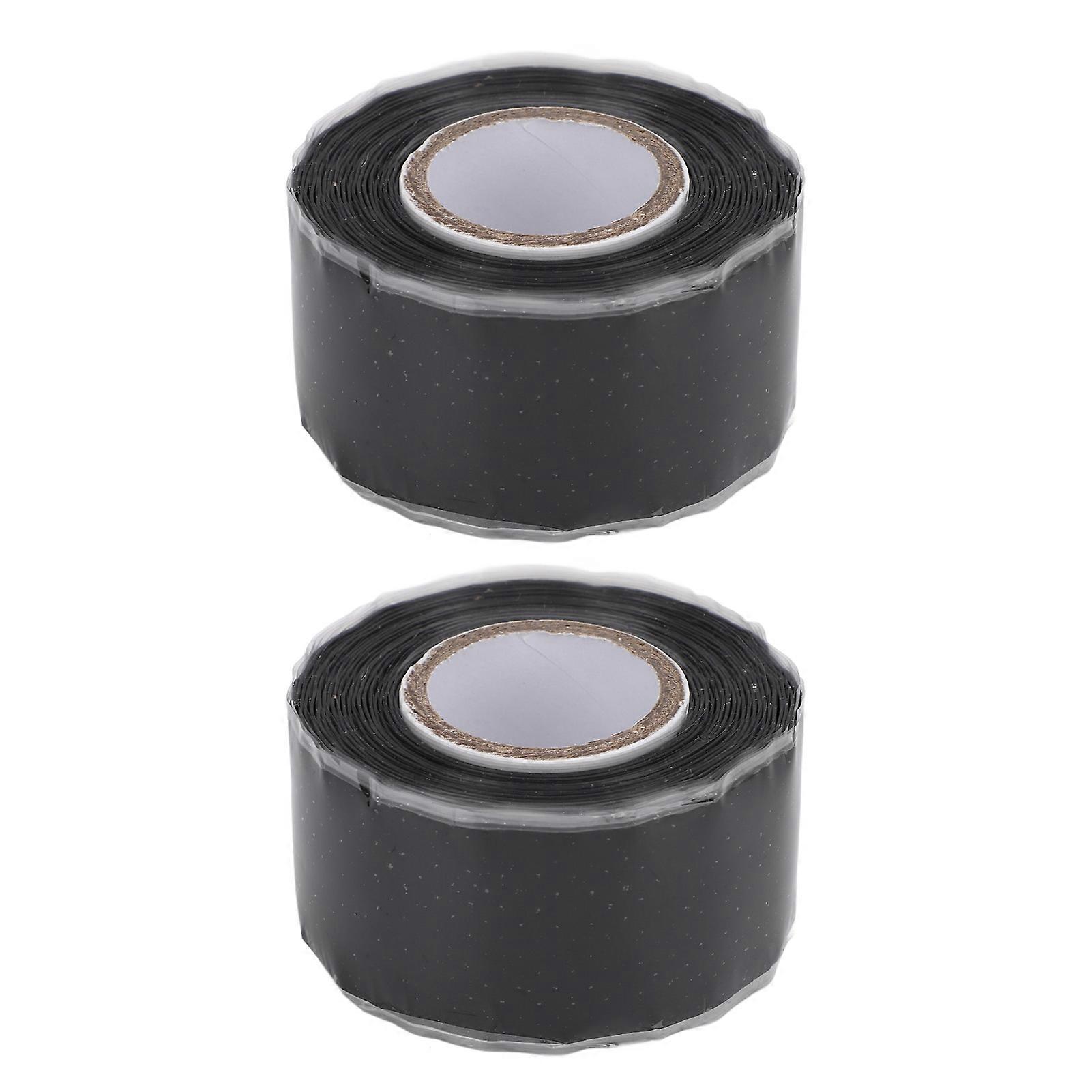 2pcs Self Fusing Tape Non Adhesive 0.98in X 9.84ft Water Proof Black Rubber Leak Proof Sealing Tape for Pipe