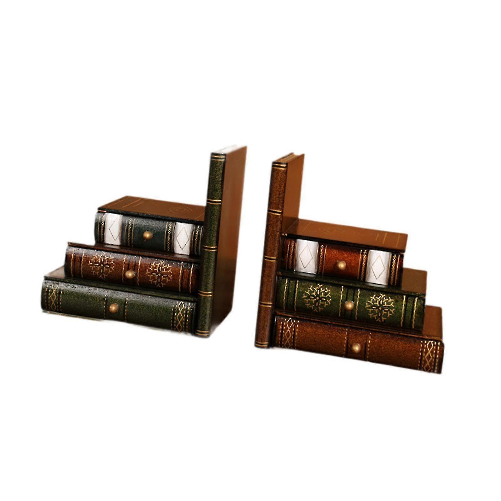 Set of 2 Decorative Faux Book Bookends for Library, Coffee Table, or Study - Tall and Slim Holders