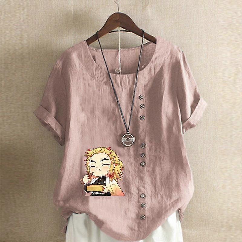 Dame Mode Rund hals Kortærmet T-shirt Afslappet Bomuld Linned Grafisk Skjorte Fritid Løs Sød Tegneserie Dreng Prined Sommerbluse Toppe Plusstørrelser