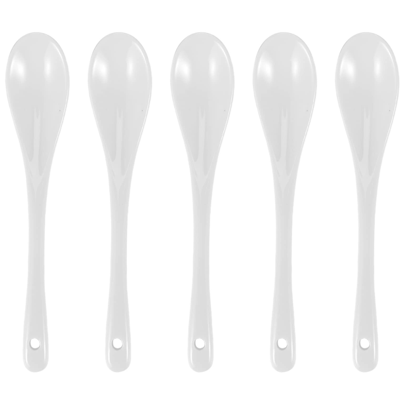 Mini Porcelain Long Egg Spoon Set Of 5, Long-Handle Coffee And Dessert Spoons, Mocha Dip Serving