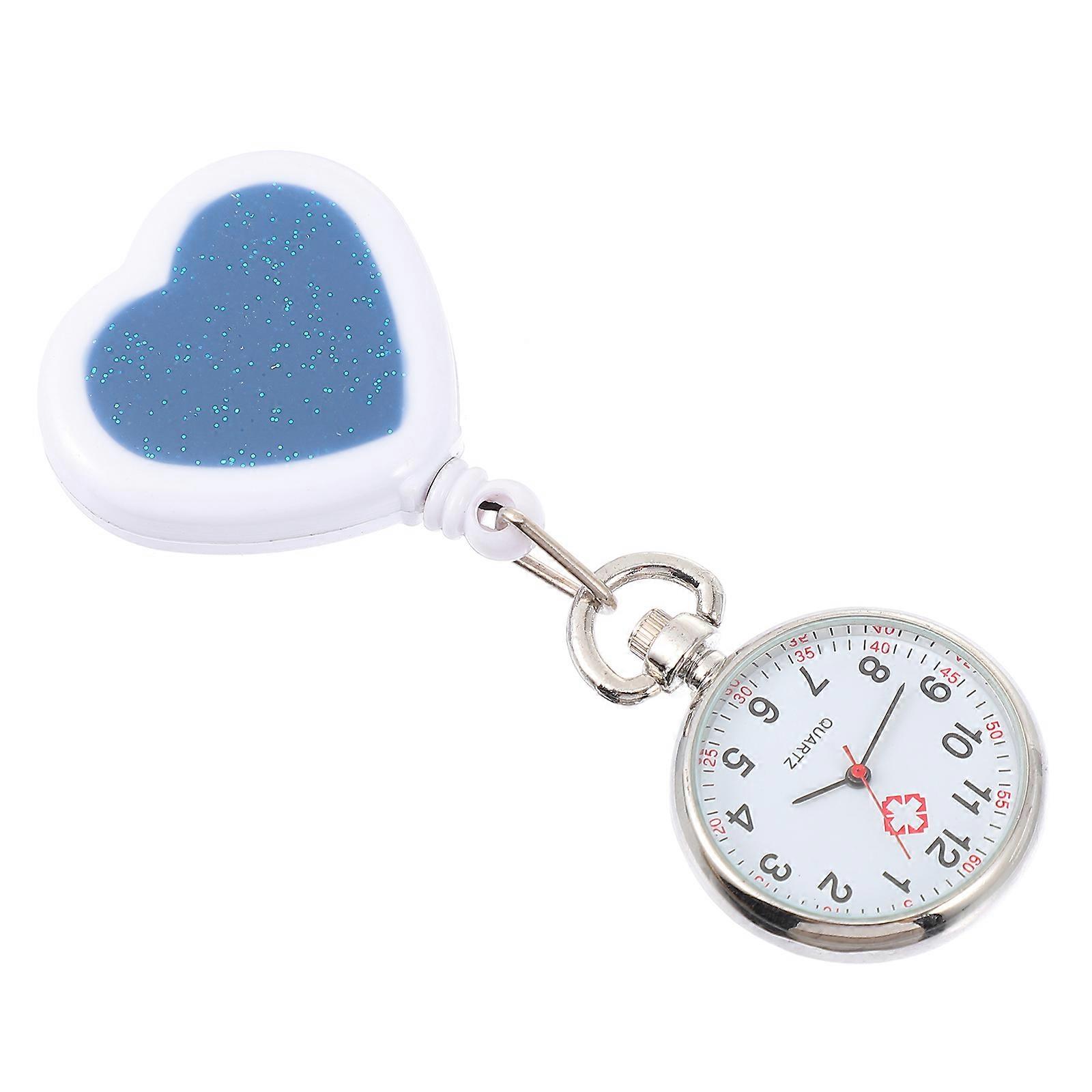 Retractable Pocket Watch Nurse Pocket Watch Practical Heart Shape Blue Quartz Movement 1Pc