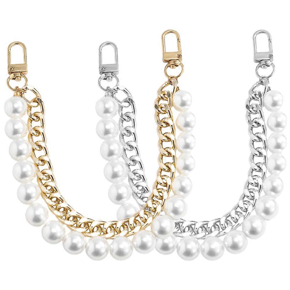 Bag Chains For Handbags Imitation Pearl Handbag Chain Replacement With Buckles For Diy Bags Alloy Material 24x1.5cm 2Set