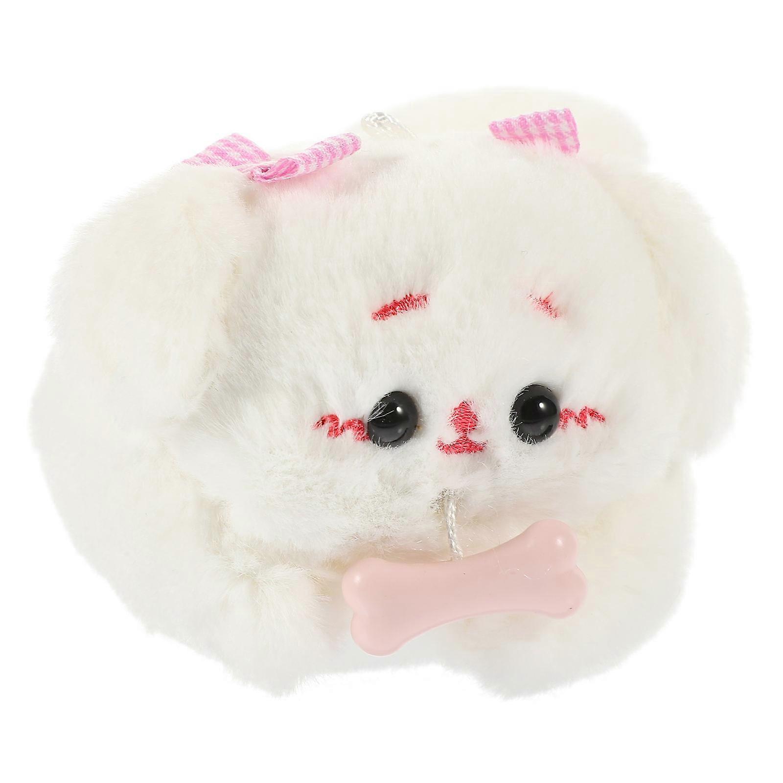 Stuffed Animal Chewing Toy Plush Doll Dog Shape Portable Hanging White 8.5X7.5X6.5CM Squeaky Sound 1Set