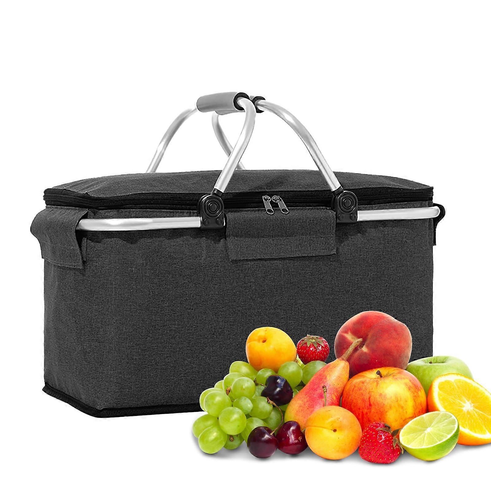 18L Shopping Basket with Lid, Insulation, Cooling, Foldable with Two Handles (Black)