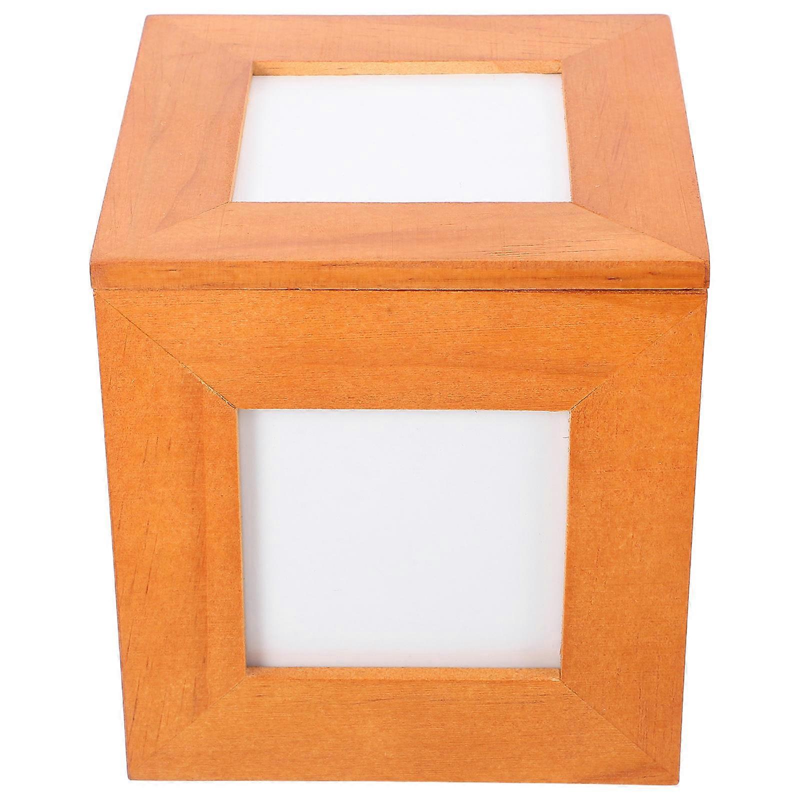 Rustic Retro Photo Frame Photo Wooden Box Souvenir Display Box 4.7X4.3X4.3in 1Set