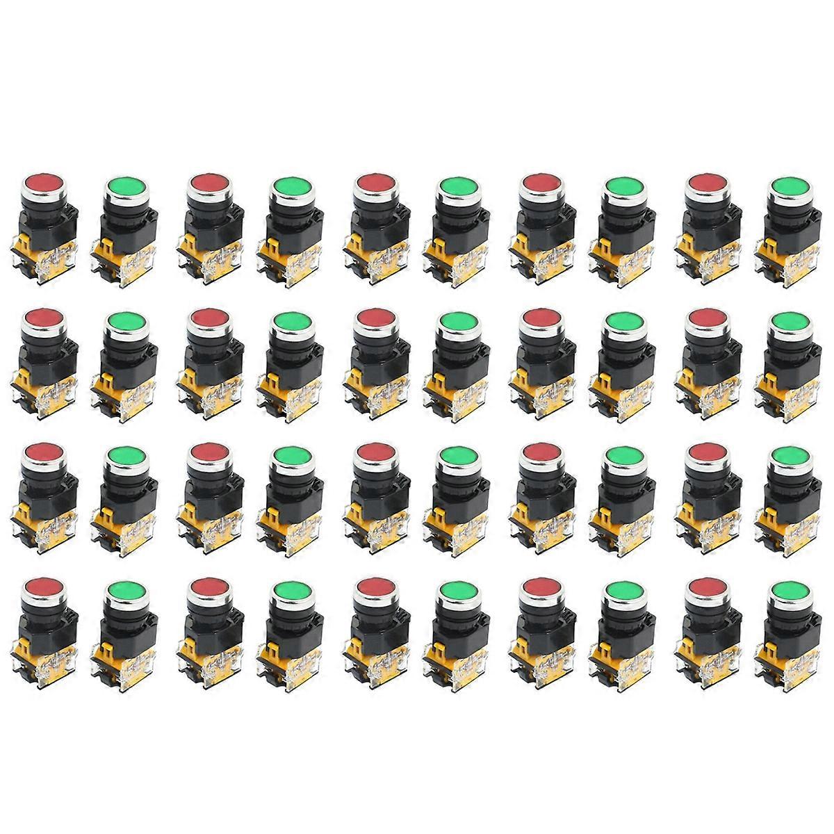 40pcs 22mm Mount 10A 380V DPST Red Green Momentary Push Button Switch
