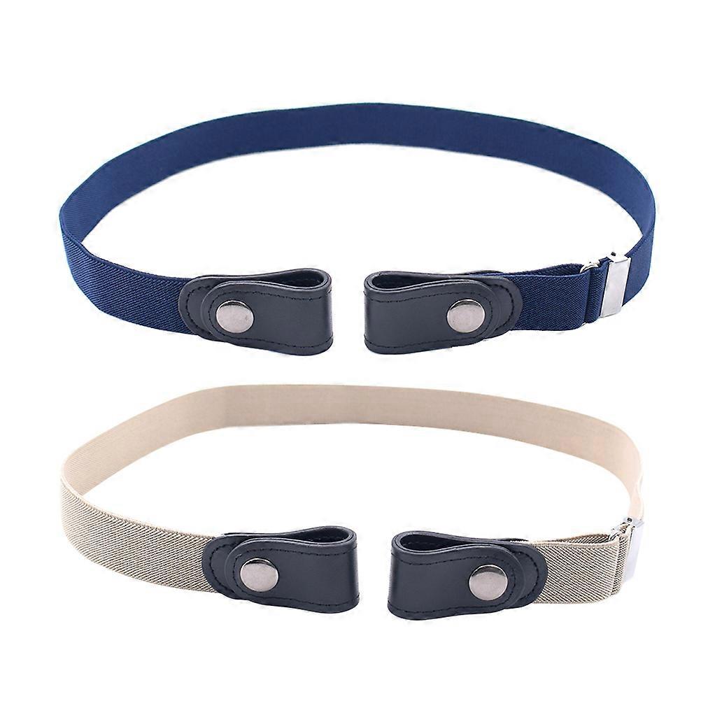 No Buckle Elastic Belts Adjustable Unisex Stretch Waist Belt for Jeans Pants Dress Beige 2Pcs