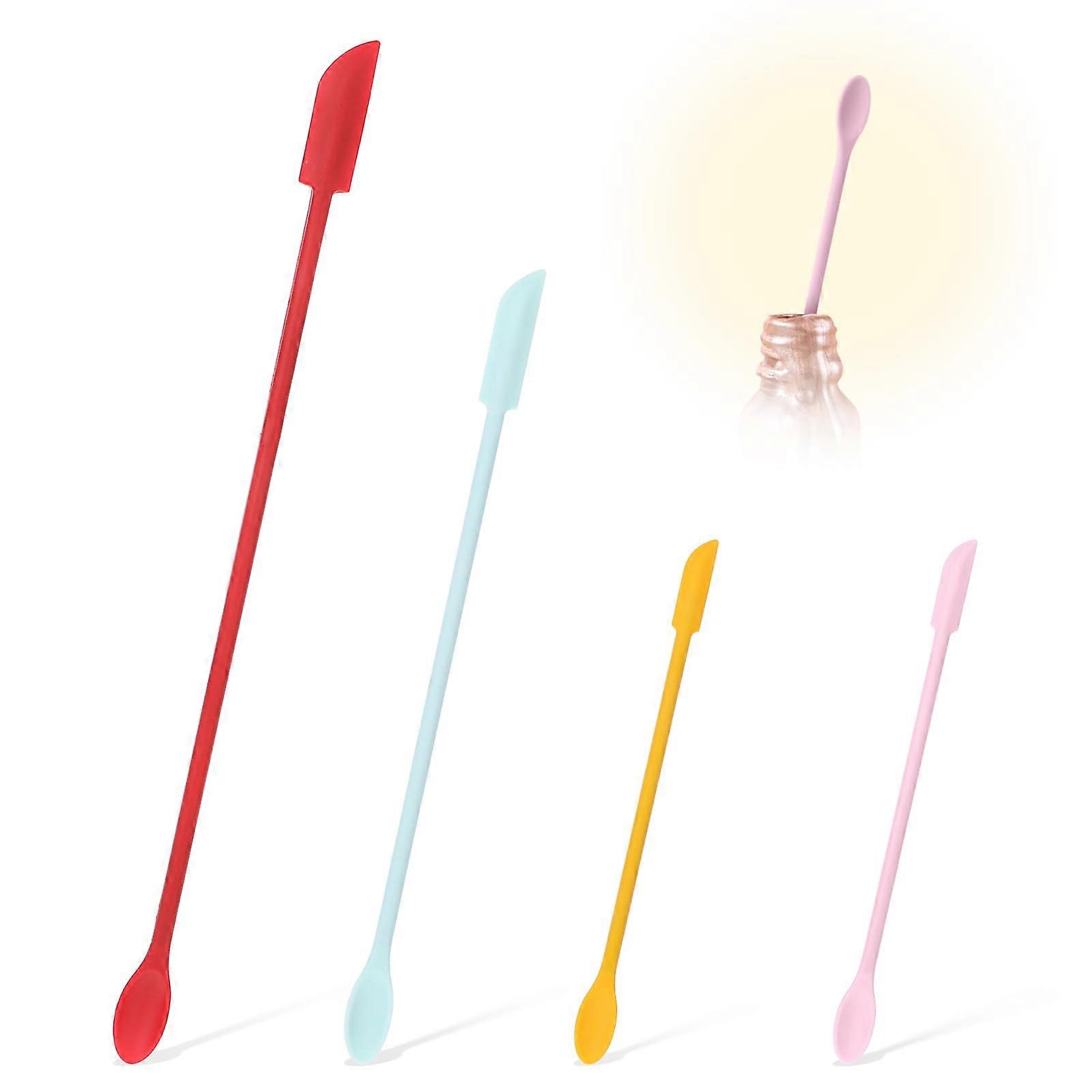 4 Pieces Mini Silicone Makeup Spatula Set for Scraping and Mixing in Jam and Cosmetic Bottles, Thin Glass Small Tool