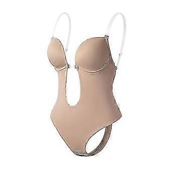 Backless Body Shaper Bra, Sexy Seamless Thong Full Bodysuits For Women,women Plunging Deep V-neck Strapless Backless Bodysuit,with Built-in Bra Best G