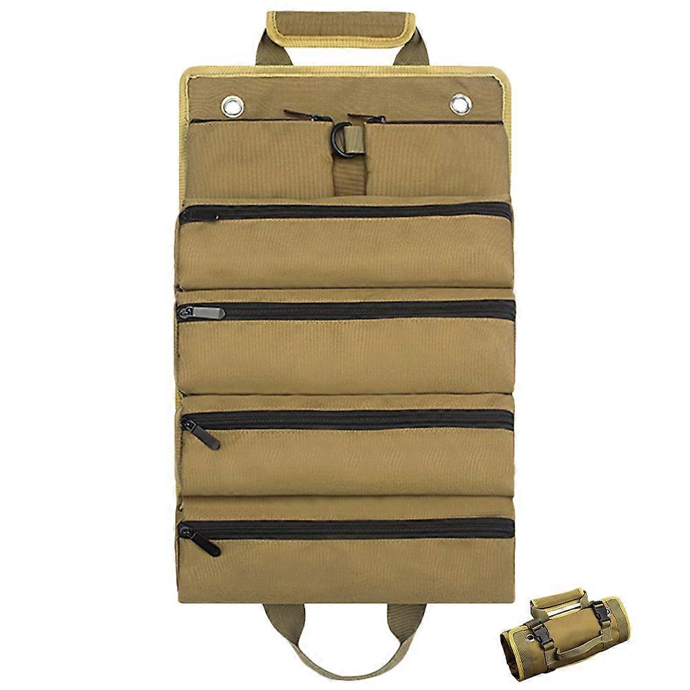 Multi-Function Tool Roll Bag Heavy Duty Pouch for Workplace Khaki 49.5x32cm Tool Organization 1Set