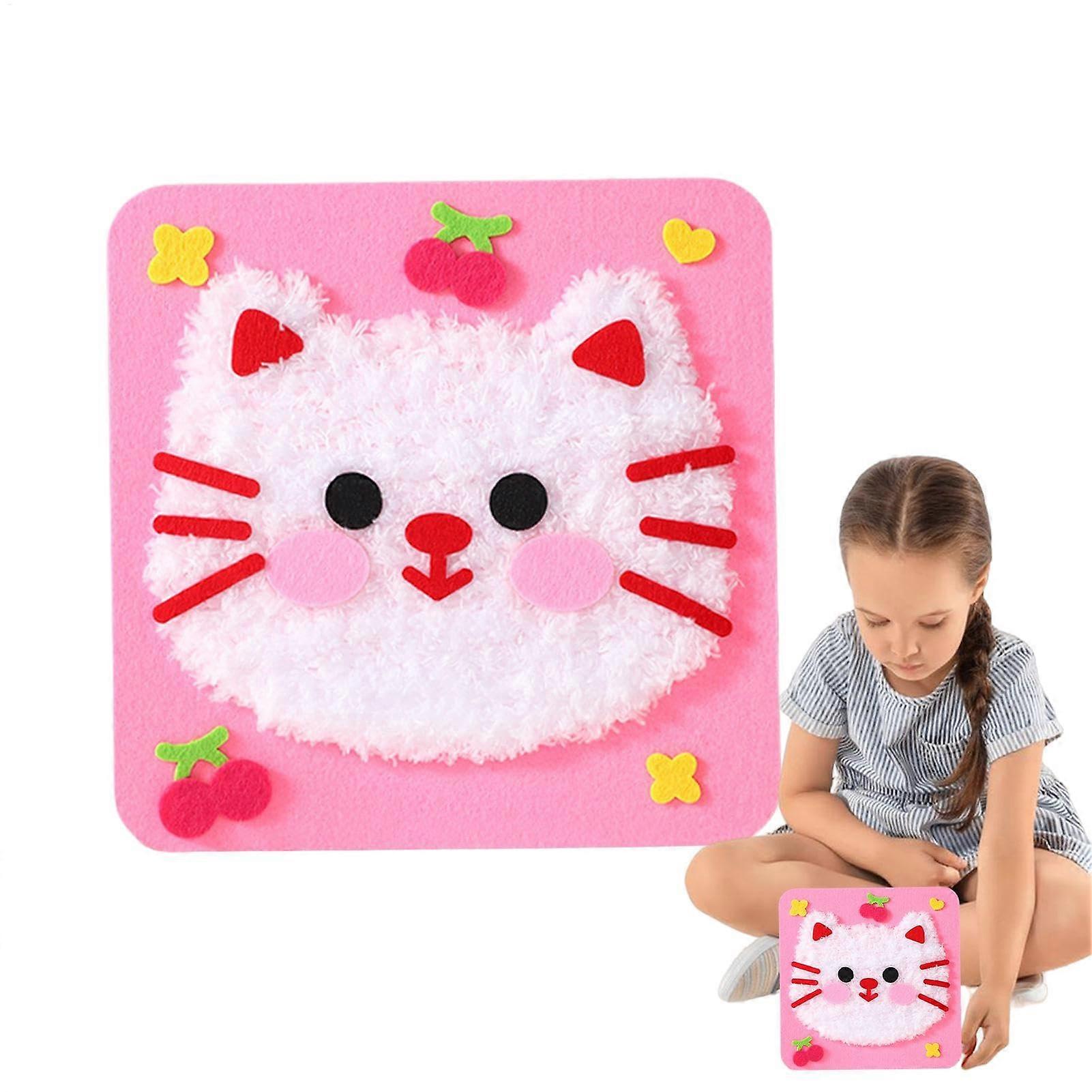Sewing Kits for Kids, Cute Cartoon Animal Embroidery Set, DIY Toy Cat Craft Kit, Learn to Sew for Children