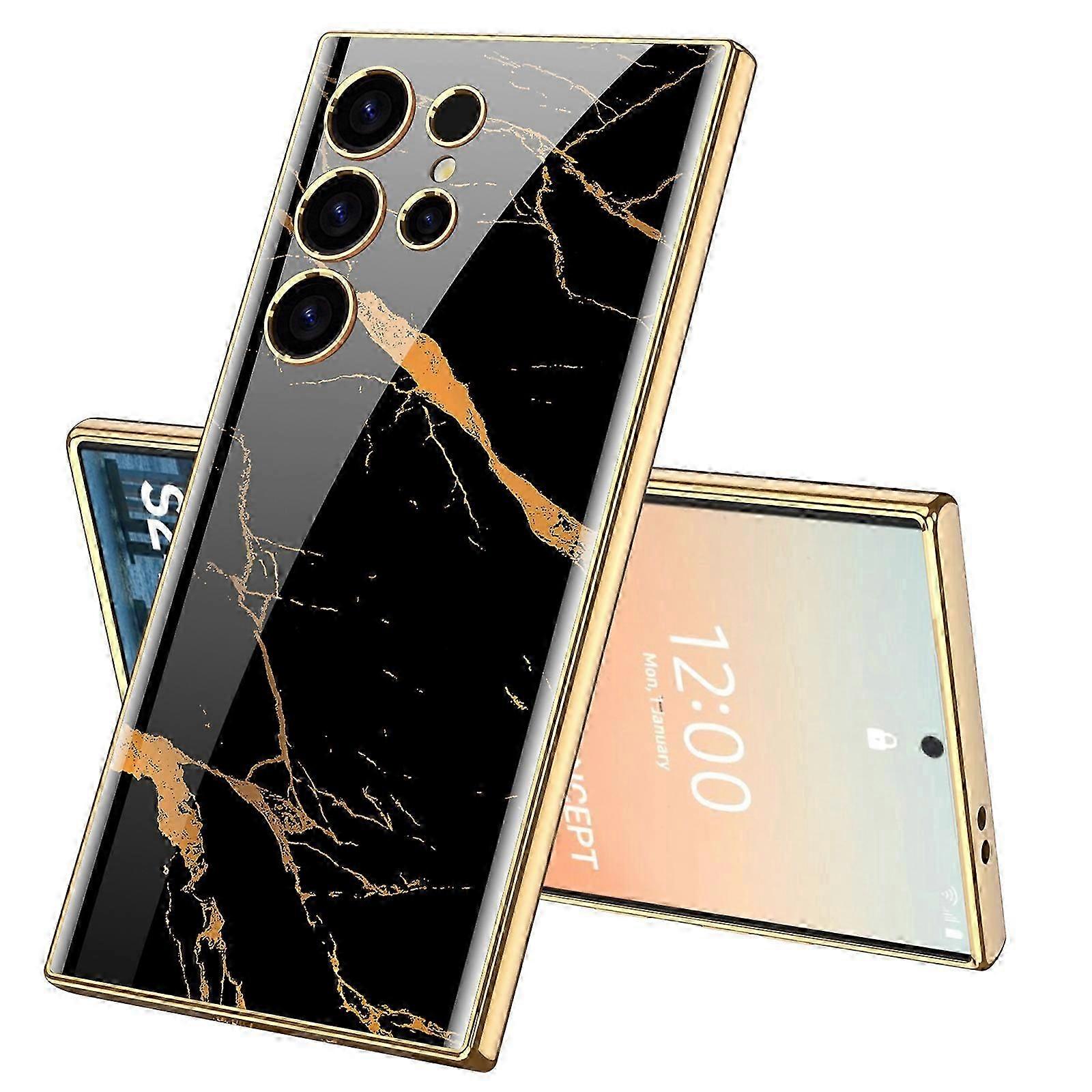 مناسب لحافظات الهاتف من سلسلة Samsung S24 ، حافظة زجاجية مقسى بإطار مطلي بالكهرباء من TPU ، غطاء حافظة هاتف واقية من الجسم بالكامل مقاوم للصدمات ل Sa
