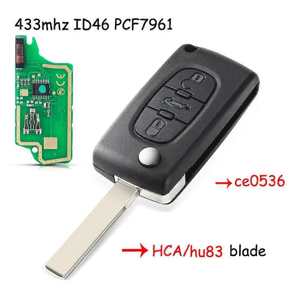 Filp Remote Car Key 433MHz For Citroen C1 C2 C3 C4 C5 Berlingo Picasso~00024
