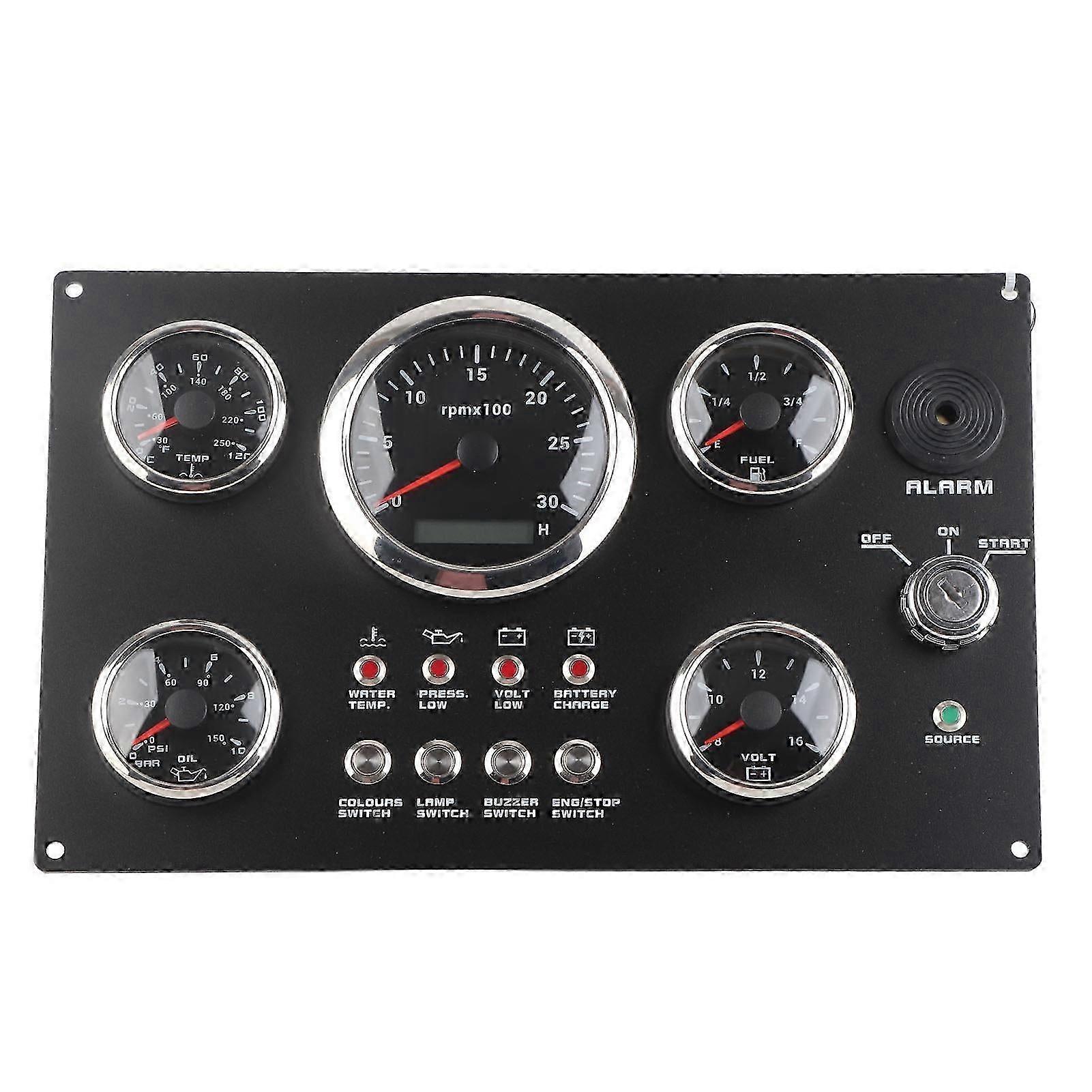 5 Gauge Set Instrument Panel 12v 7 Colors Oil Level Water Temperature Oil Pressure Voltage Display For Marine Boat