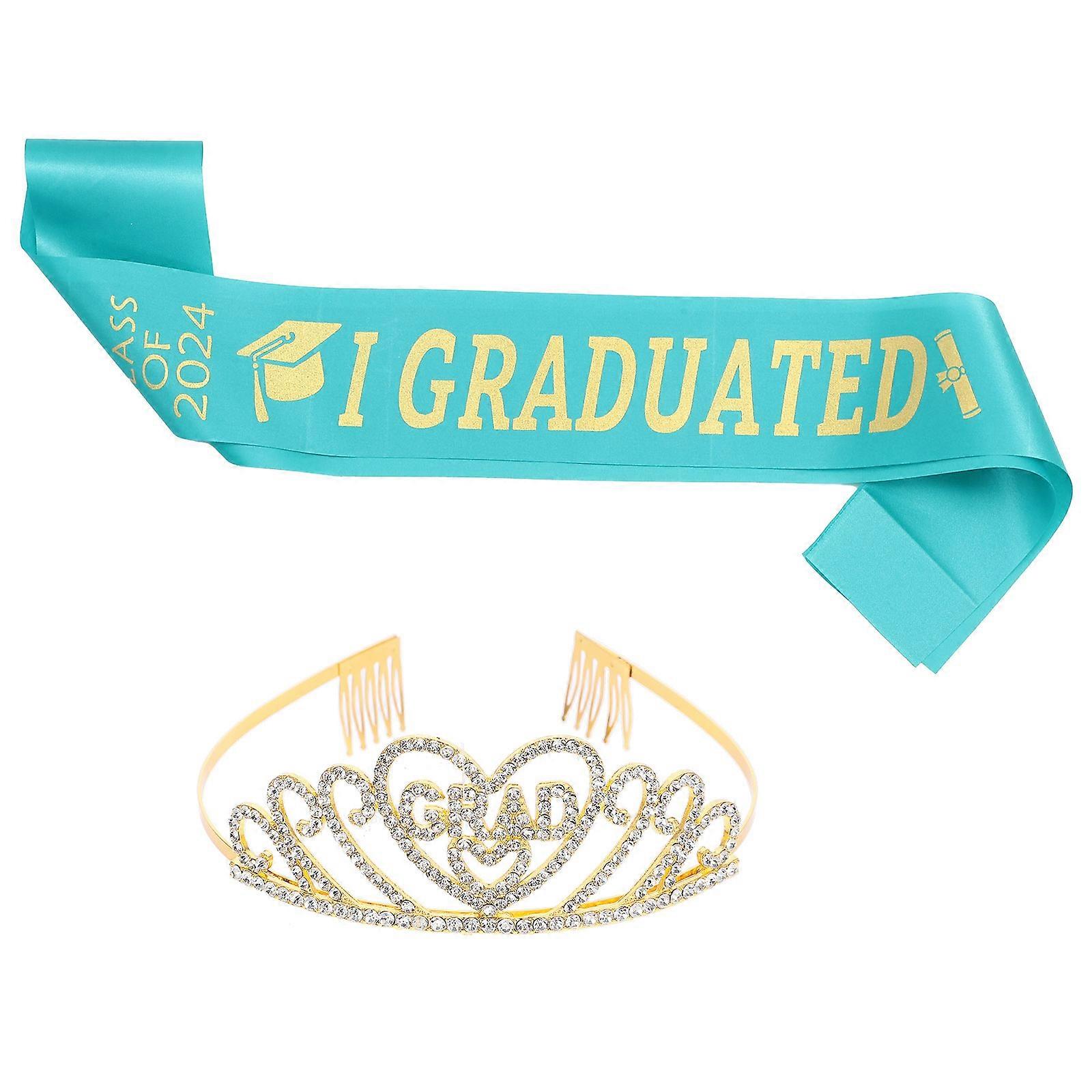 Gold Crown Graduation Sash Set for Decor 1Set Creative Shiny Rhinestone Tiara