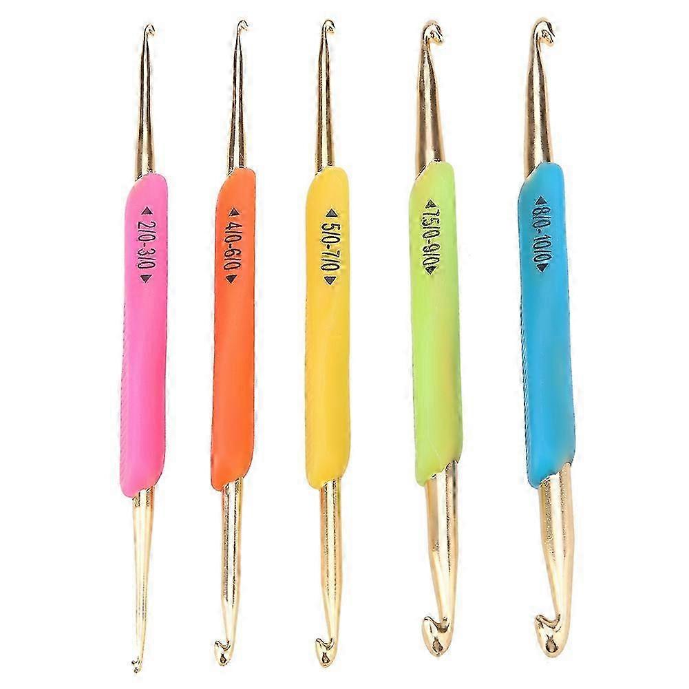 Double Hook Crochet Hook Set with Soft Rubber Handle and Aluminum Needles (Random Color)