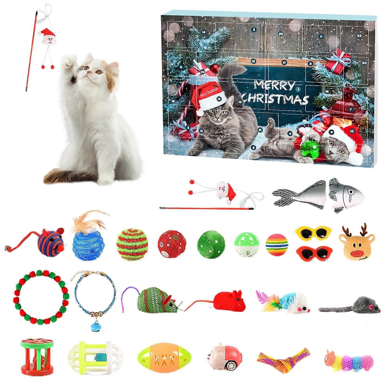 Cat Advent Calendar 2024 - Christmas Calendar with 24 Toy Set for Kittens, Interactive Feather Toys, Holiday Gift