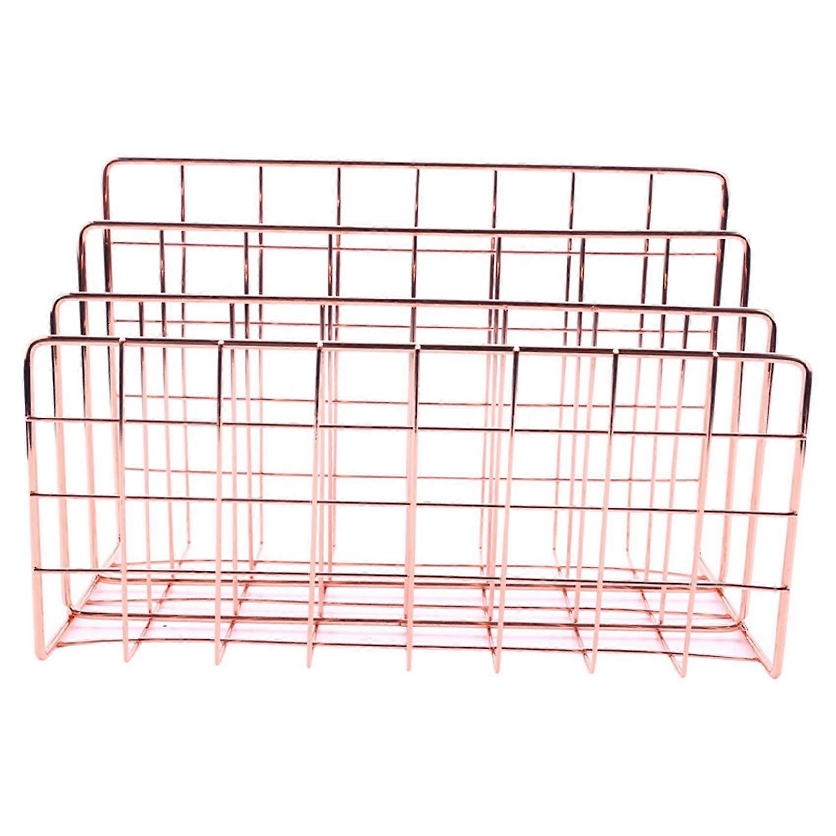 Desktop Mail Organizer, 3Slot Metal Wire Mail Sorter, Letter Organizer for Letters, Mails, Books, Postcards, and More, Mail Holder, Rose Gold