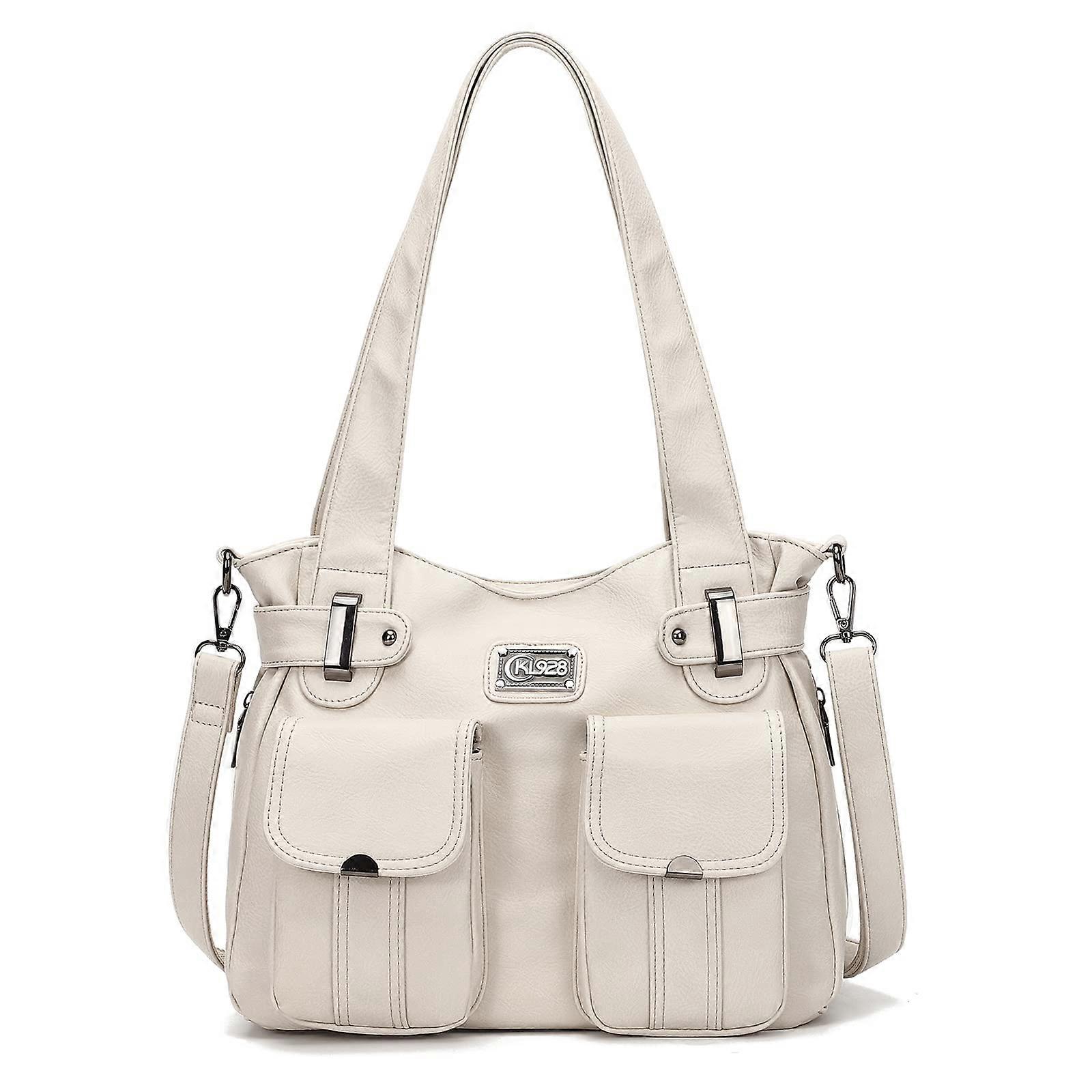 Handbag Women's Shoulder Bags PU Leather Elegant Tote for Office School Shopping with Multiple Compartments, Beige