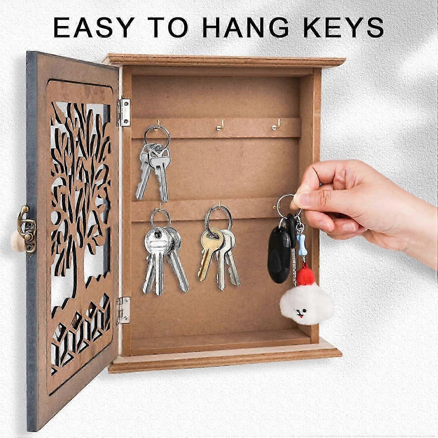 Wooden Key Box, Wall Mounted Key Box, Decorative Key Box, Vintage Key Lockers, Small Wall Mounted Key Locker for Entrance Room Corridor 6 Hooks - 22 X