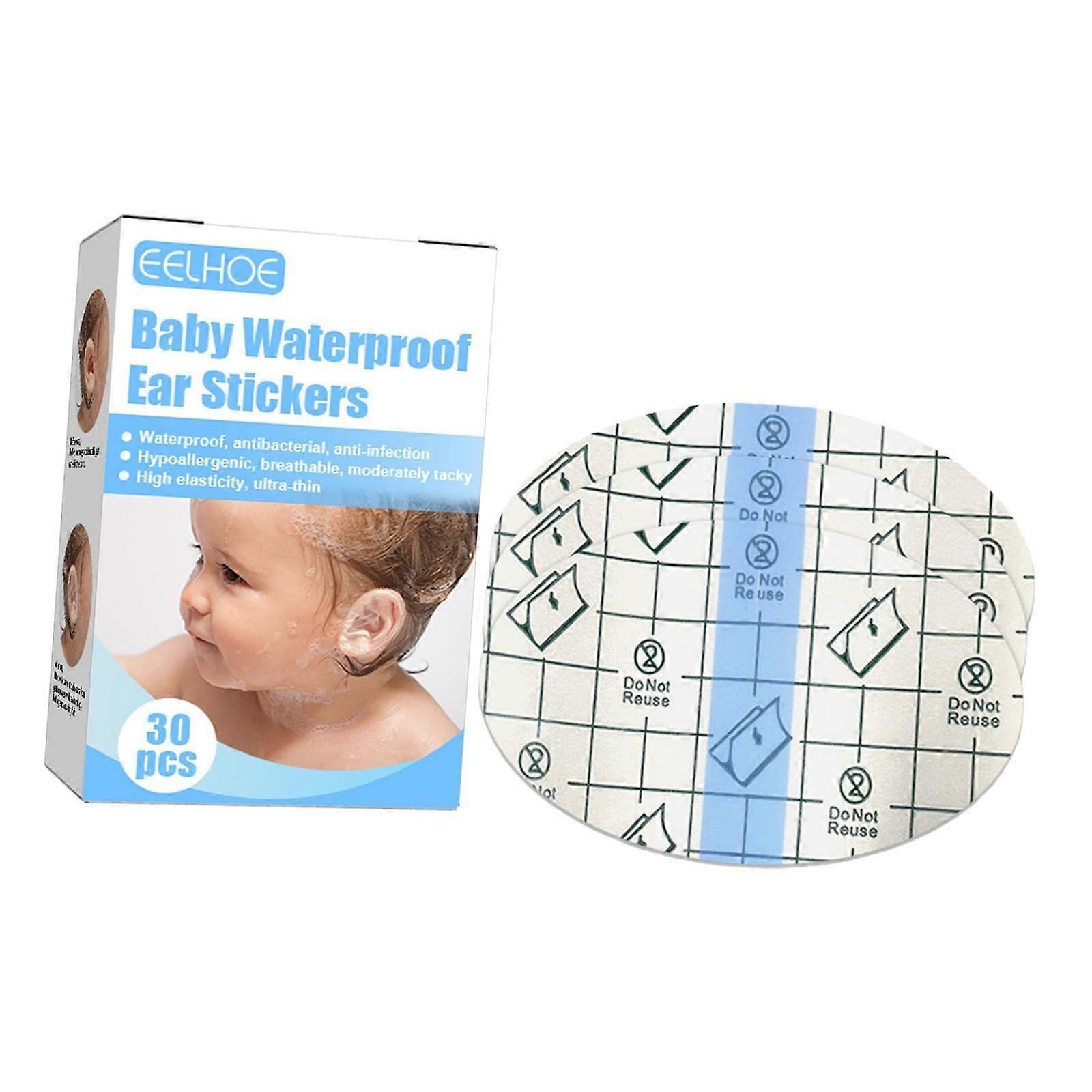 30 Count Baby Waterproof Ear Stickers for Safe Comfortable PU Ear Protection, Hypoallergenic and Soft Design