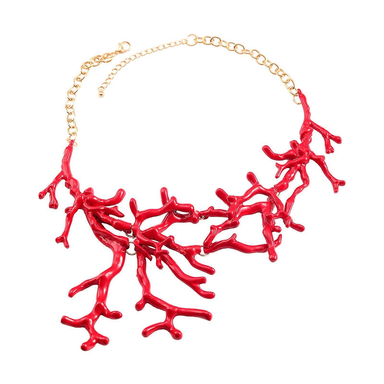 Red Coral Pendant Collarbone Chain Necklace Adjustable Long Length Simple Style