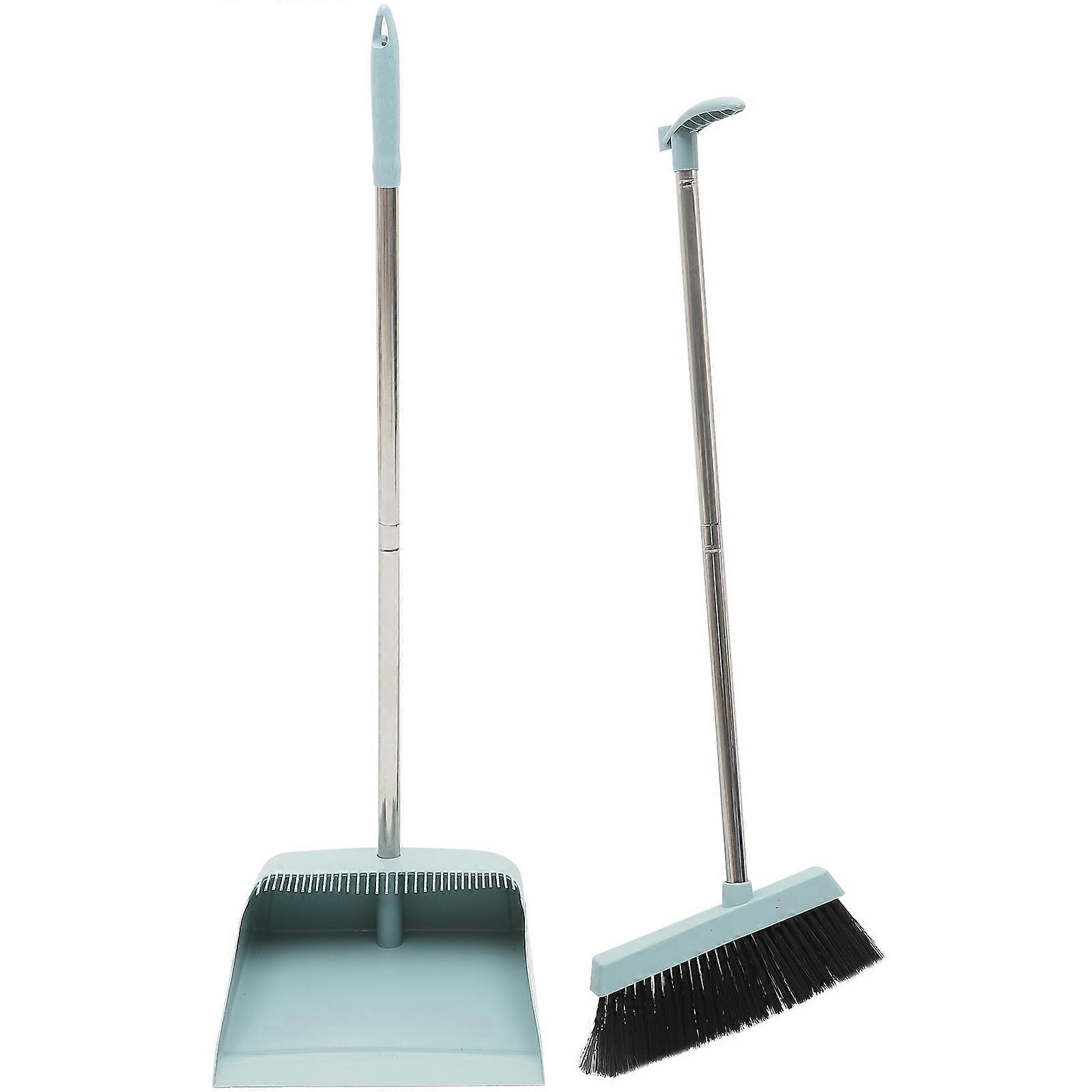 Small Broom and Dustpan Home Cleaning Device Blue Rectangular Shape Indoor Cleaning Dense Bristles Hanging Handle 1Set